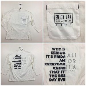 NWT ZARA Kids White Black Sateen Pocket LAX Split Back Print Long Sleeve Shirt